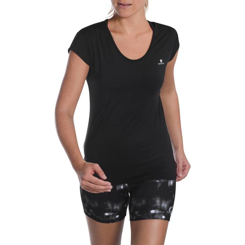 DECATHLON Solid Sports T-Shirt Black  - Image 1