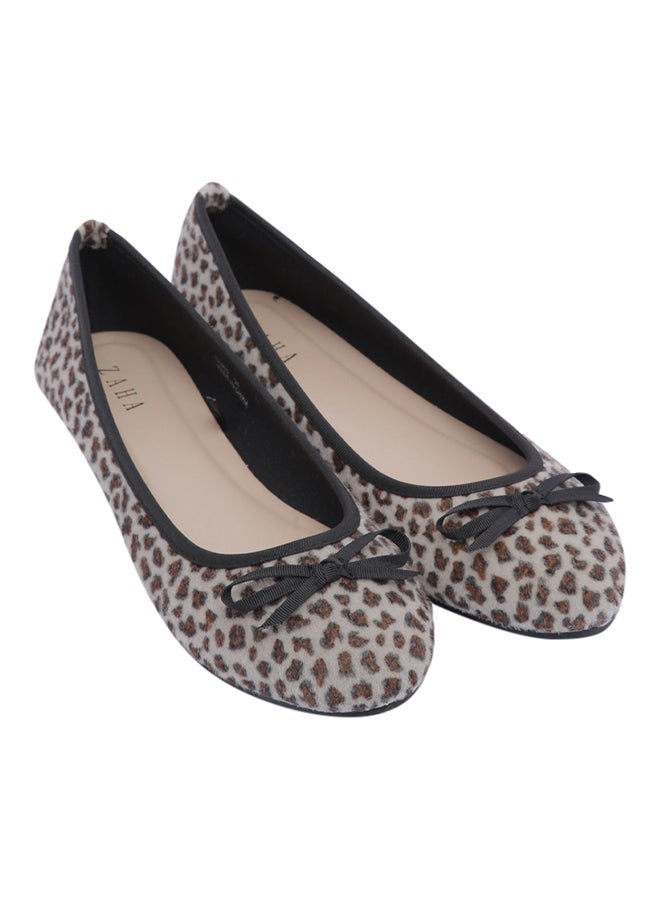 ZAHA - Animal Print Bow Detail Ballerinas Brown - Image 1