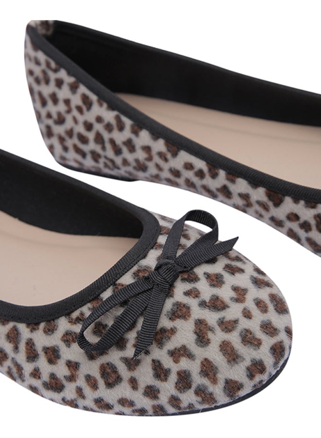 ZAHA - Animal Print Bow Detail Ballerinas Brown - Image 1