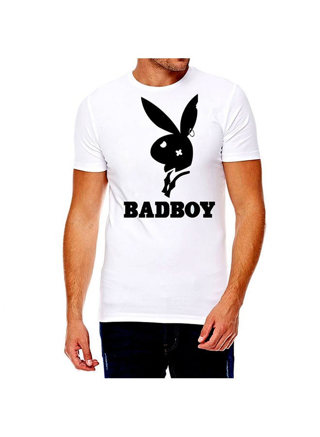 مودا تيشيرت بأكمام قصيرة وطبعة عبارة "bad boy" أبيض - Image 1