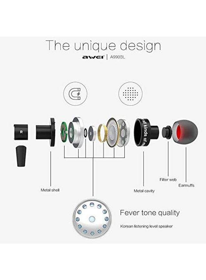 Awei Sport Bluetooth In-Ear Earphones With Mic Gold/Black - Image 4