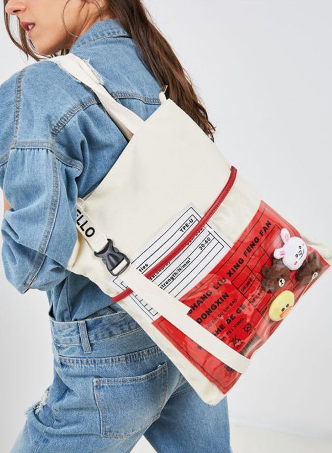 أركاد حقيبة كتف من الجلد الصناعي بيج/أحمر - Image 4