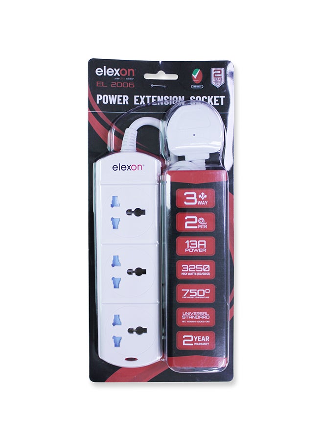 elexon - 3-In-1 Power Extension T-Socket Adapter White - Image 1