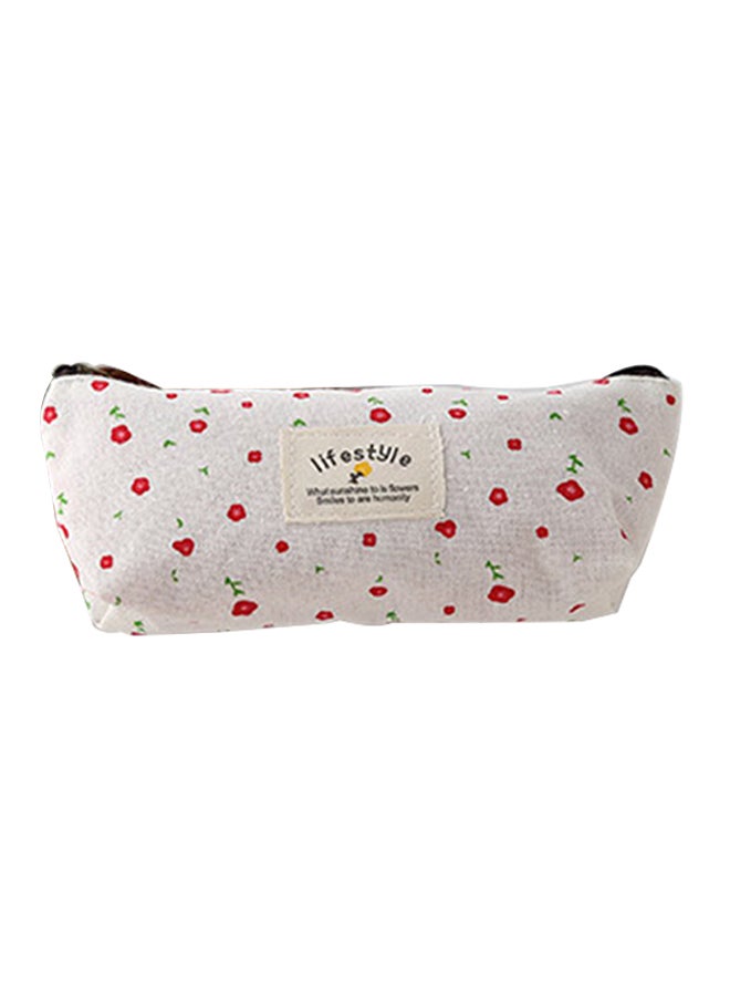 LIFESTYLE Flower Pattern Student Pencil Case White/Red - Image 1