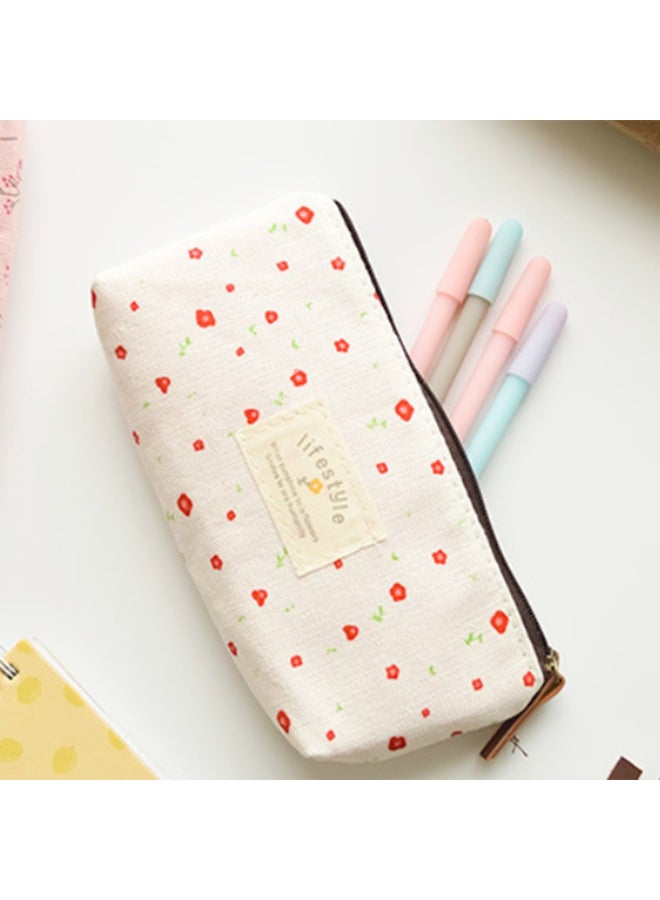 LIFESTYLE Flower Pattern Student Pencil Case White/Red - Image 2