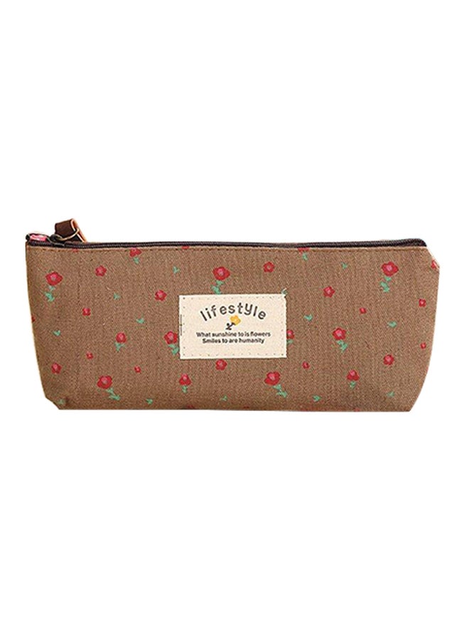 Flower Pattern Student Pencil Case Brown/Red