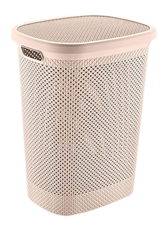 هوبي لايف سلة غسيل بتصميم ماسي قابلة للتنظيف بسهولة مع غطاء، خفيفة الوزن وعصرية وتدوم طويلا وموفرة للمساحة لاتيه 37x47x59.5سم