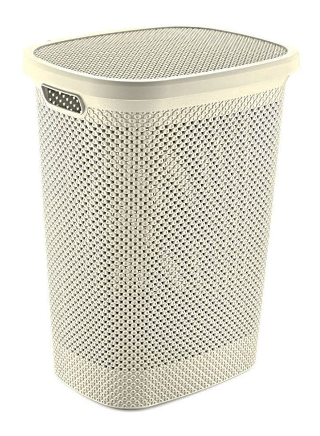 Hobby Life Long-Lasting Light Weight Stylish Compact And Space Saving Easily Cleanable Diamond Design Laundry Basket With Lid Ivory 37x46x59.5cm 