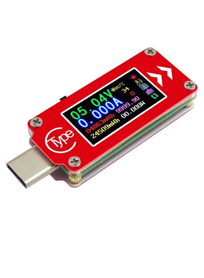مقياس للجهد متعدد الوظائف مزود بشاشة LCD مع منفذ Type-C USB أحمر/فضي/أبيض  - Image 1