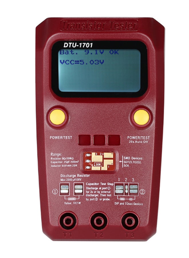 جهاز اختبار ترانزستور رقمي بمقاومة SMD بشاشة LCD أحمر  - Image 1
