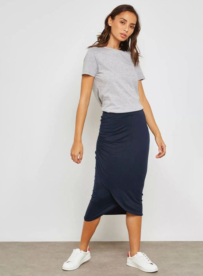 Ginger Basics - Wrap Front Midi Skirt Blue - Image 1