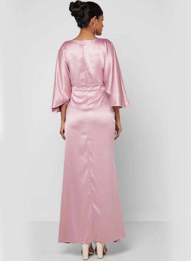 Ella Limited Edition - Tie Front Satin Maxi Dress Pink - Image 1
