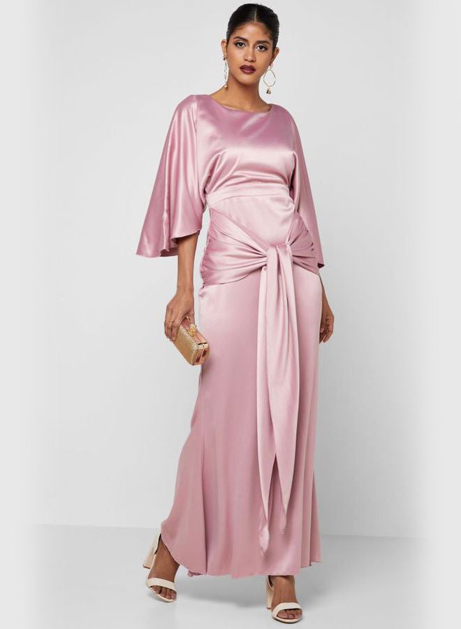 Ella Limited Edition - Tie Front Satin Maxi Dress Pink - Image 1