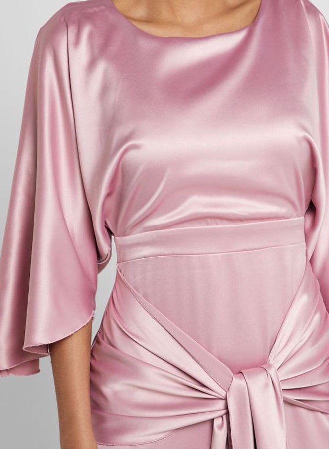 Ella Limited Edition - Tie Front Satin Maxi Dress Pink - Image 1