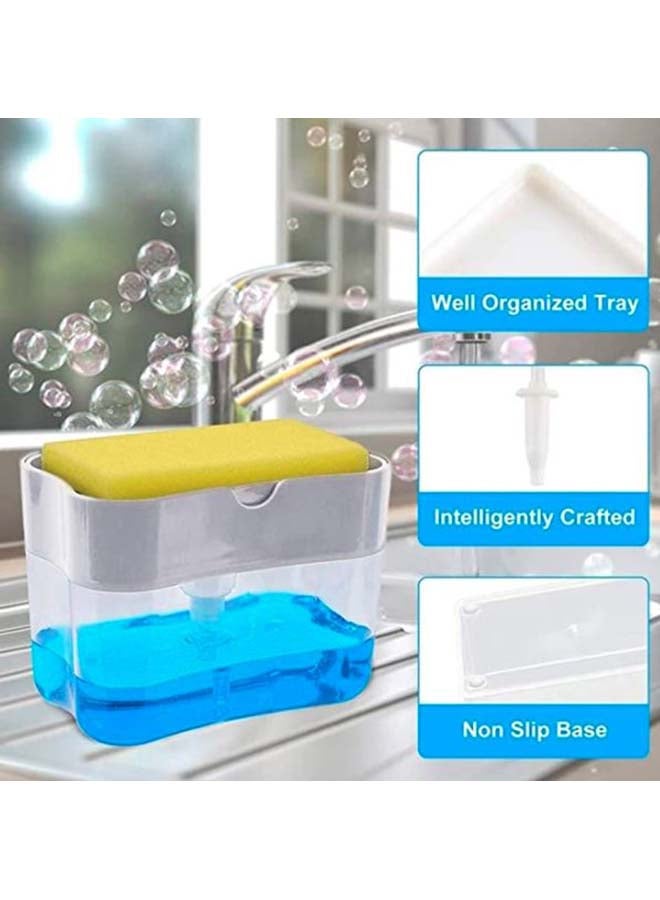 Generic - 2-in-1 Sponge Rack Shelf Soap And Detergent Dispenser Pump Silver 5.1X3.35X3.5inch - Image 1