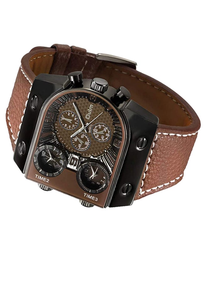 Oulm Men's Leather Analog Watch HP9315 - 47 mm - Brown  - Image 3