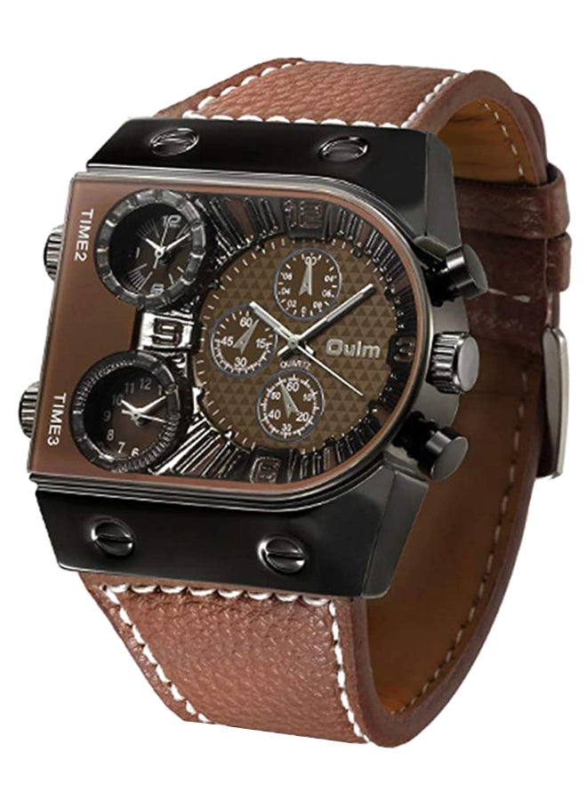 Oulm Men's Leather Analog Watch HP9315 - 47 mm - Brown  - Image 4