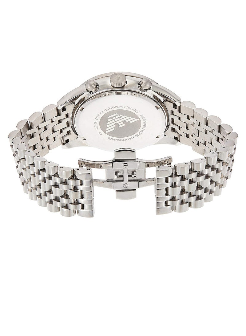 امبوريو ارماني ساعة يد كرونوغراف مقاومة للماء طراز AR6072 - مقاس 46 مم - لون فضي للرجال - Image 2