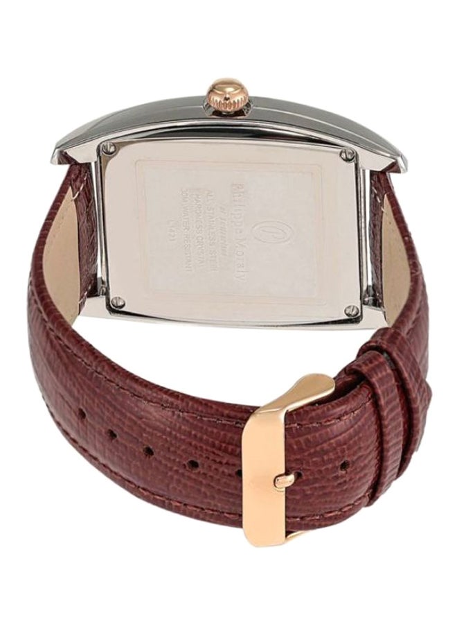 Philippe Moraly of Switzerland Men's Leather Chronograph Watch L1421CRWO - Image 3