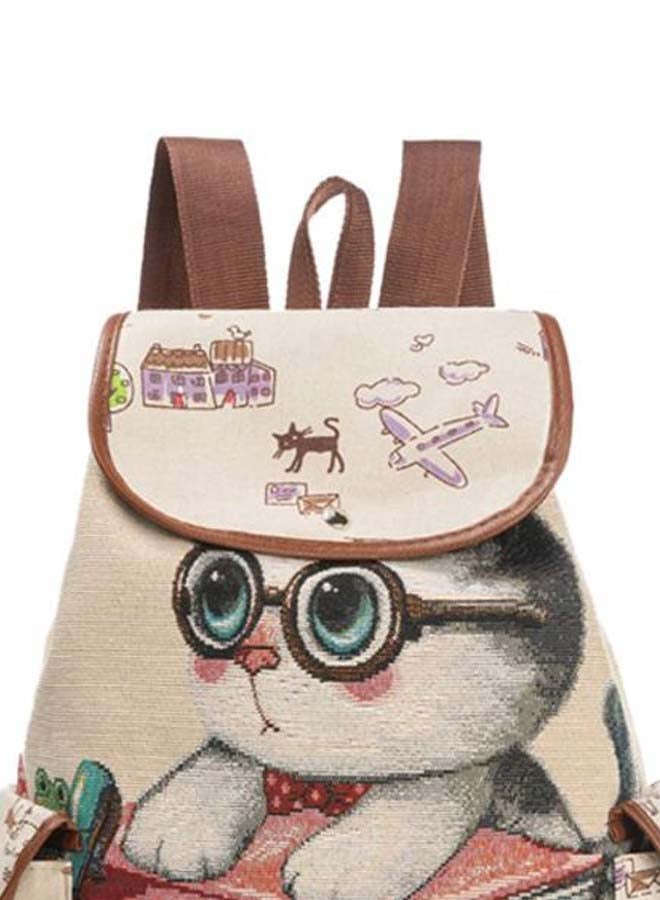 Cartoon Printed Canvas Backpack Beige - v1594114051/N16264736A_3