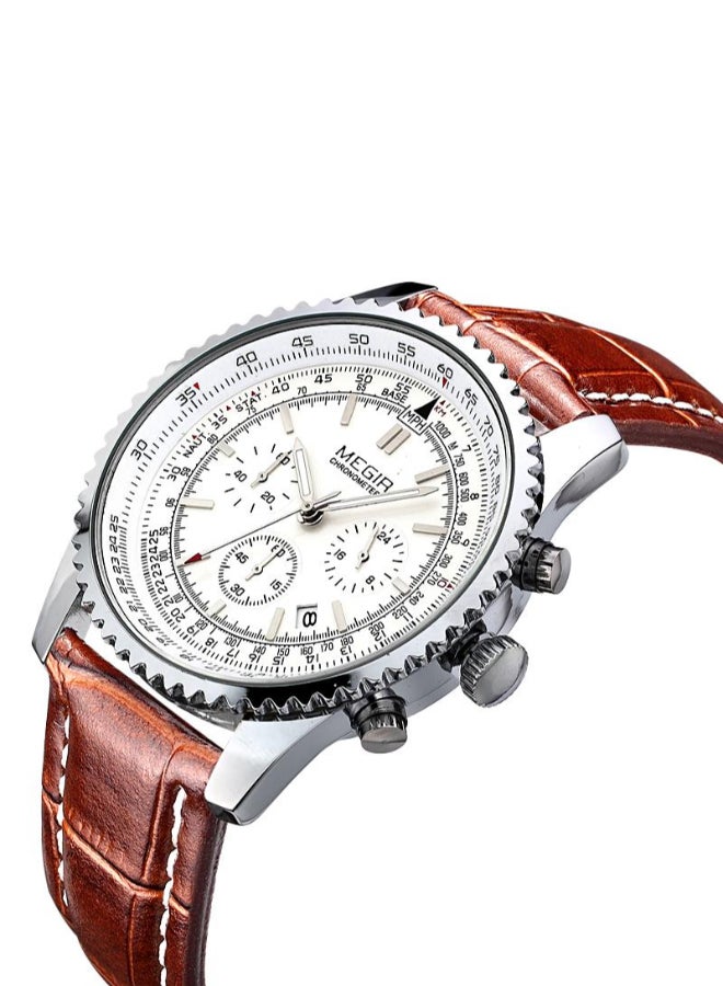 MEGIR men Leather Chronograph Wrist Watch ML2009GBN-7 - Image 3