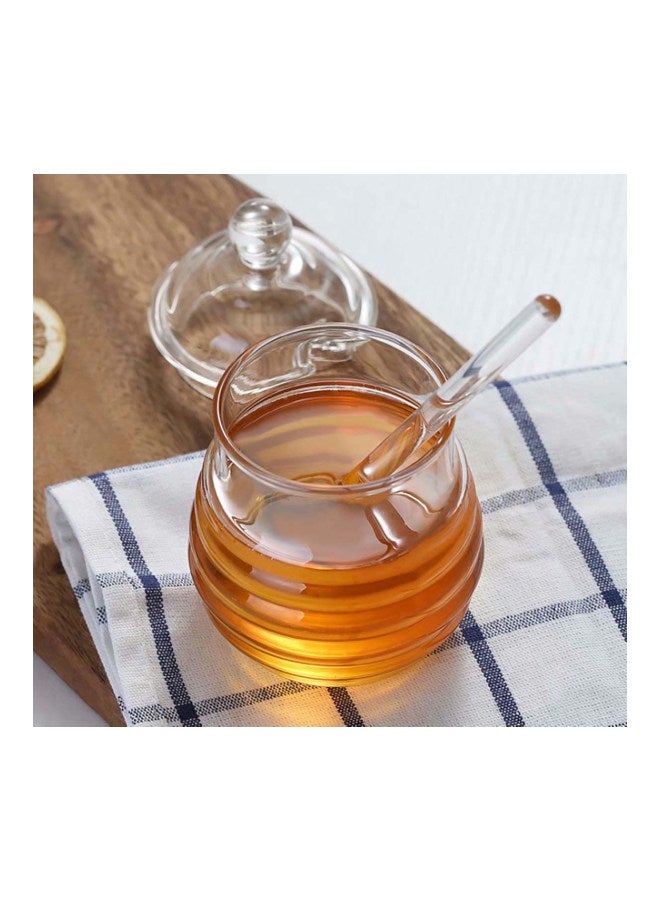 مرطبان عسل من الزجاج الكريستالي مع مغرفة. شفاف Jar - 5.3x3.14, Dipper - 6.1x1.37بوصة - Image 2