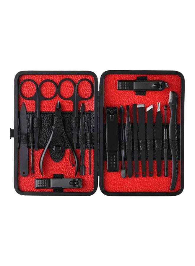 18-Piece Pedicure And Manicure Tool Kit Black/Red/Silver Eyebrow Razor 1x12 , Nail Cuticle 1x9.1, Finger Nail Trimmer 1x5.7, Nail Trimmer 1x6.2centimeter - Image 1