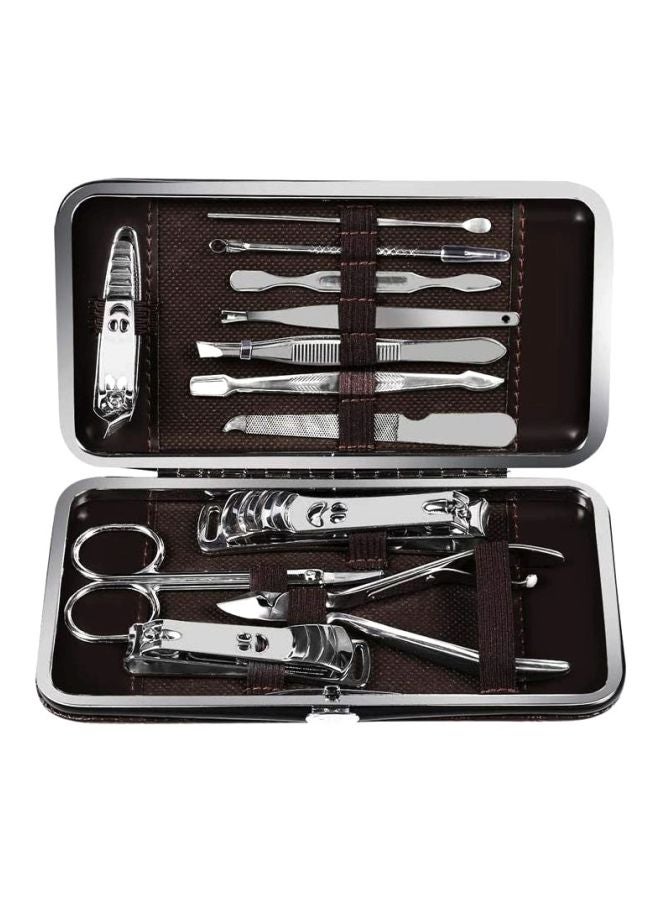 12-Piece Pedicure And Manicure Tool Kit Silver/Brown 12cm - Image 1