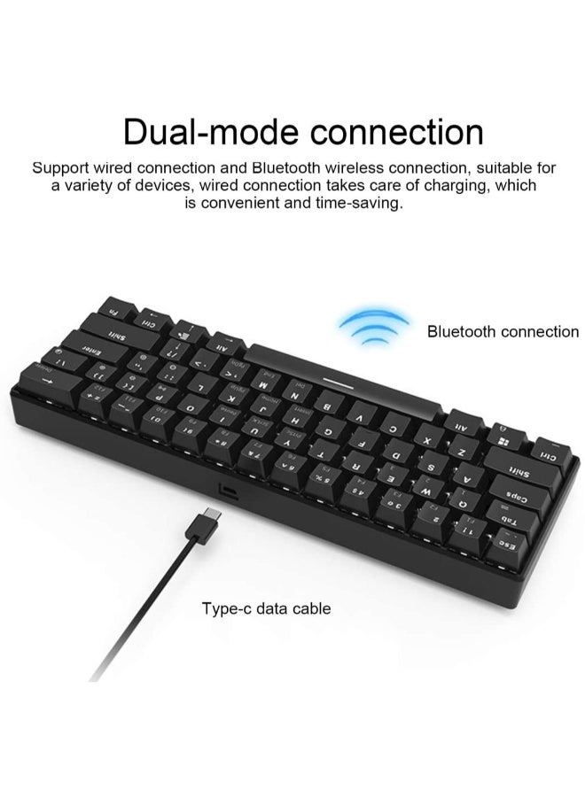 61-Key Dual Mode Mechanical Bluetooth Wireless Keyboard Black