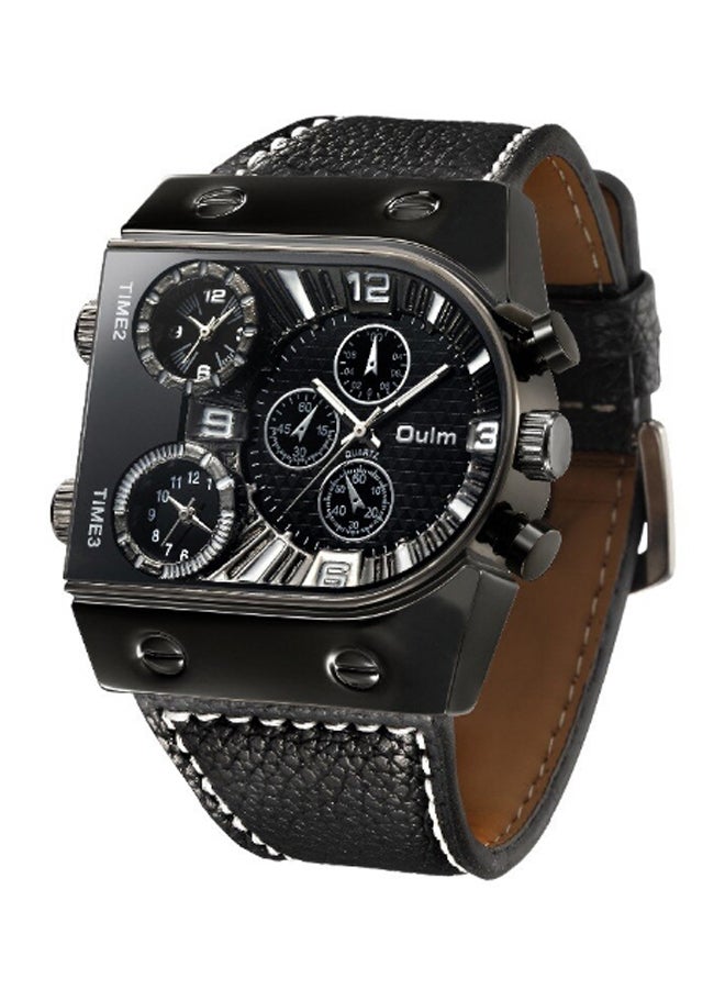 أولم ساعة يد بعقارب وسوار من الجلد طراز HP9315 - 47 ملم - أسود للرجال - Image 2