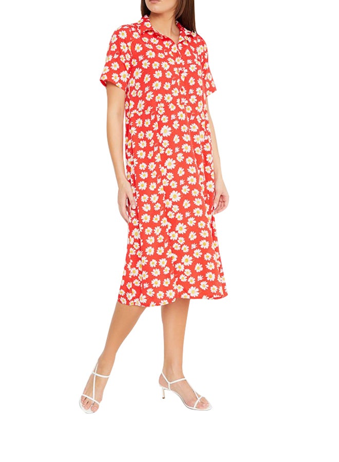 High Streets Collared Midi Dress Red  - Image 1