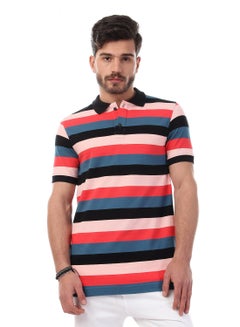 Andora Striped Short Sleeves Polo Shirt Grey/Pink/Rose  - Image 1