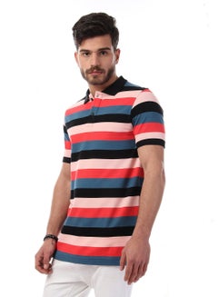 Andora Striped Short Sleeves Polo Shirt Grey/Pink/Rose  - Image 3