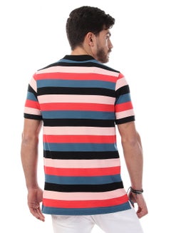 Andora Striped Short Sleeves Polo Shirt Grey/Pink/Rose  - Image 2