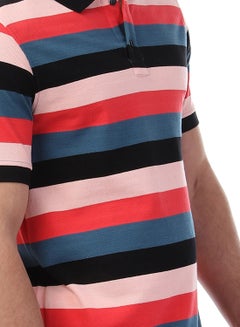 Andora Striped Short Sleeves Polo Shirt Grey/Pink/Rose  - Image 4