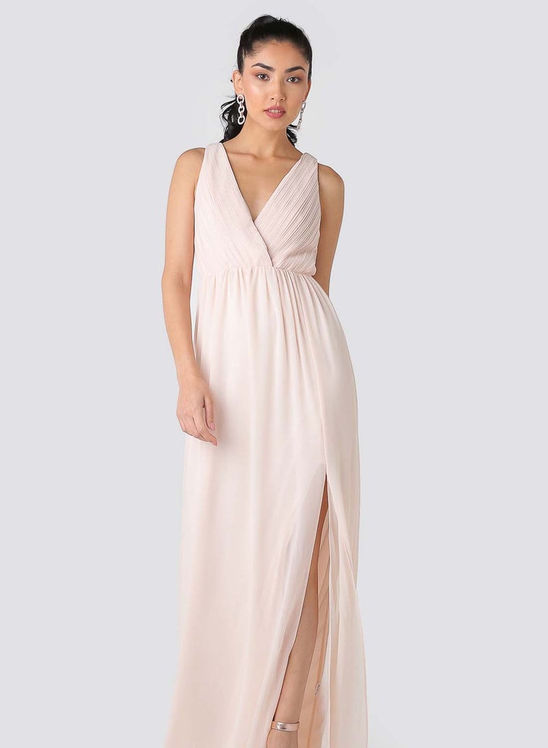 tfnc LONDON - V-Neck Side Slit Dress Beige - Image 1