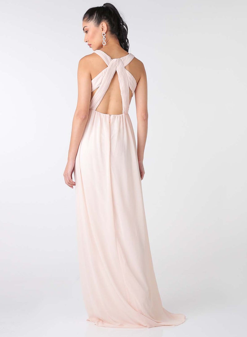 tfnc LONDON - V-Neck Side Slit Dress Beige - Image 1