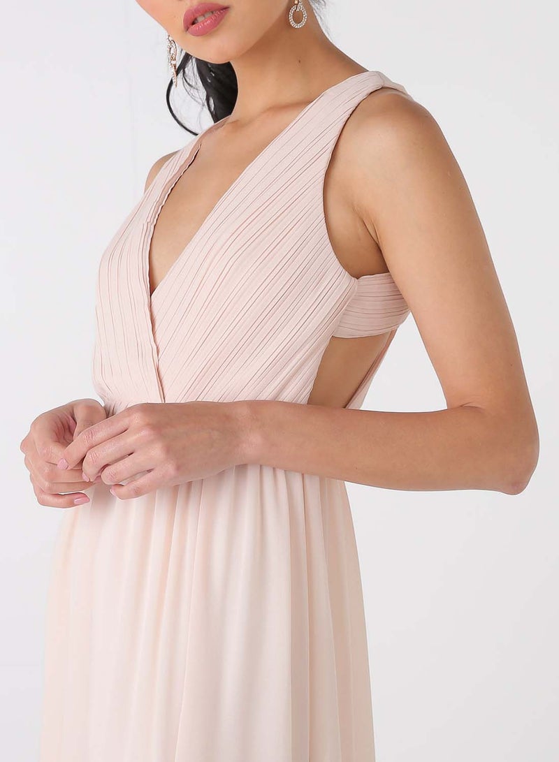 tfnc LONDON - V-Neck Side Slit Dress Beige - Image 1