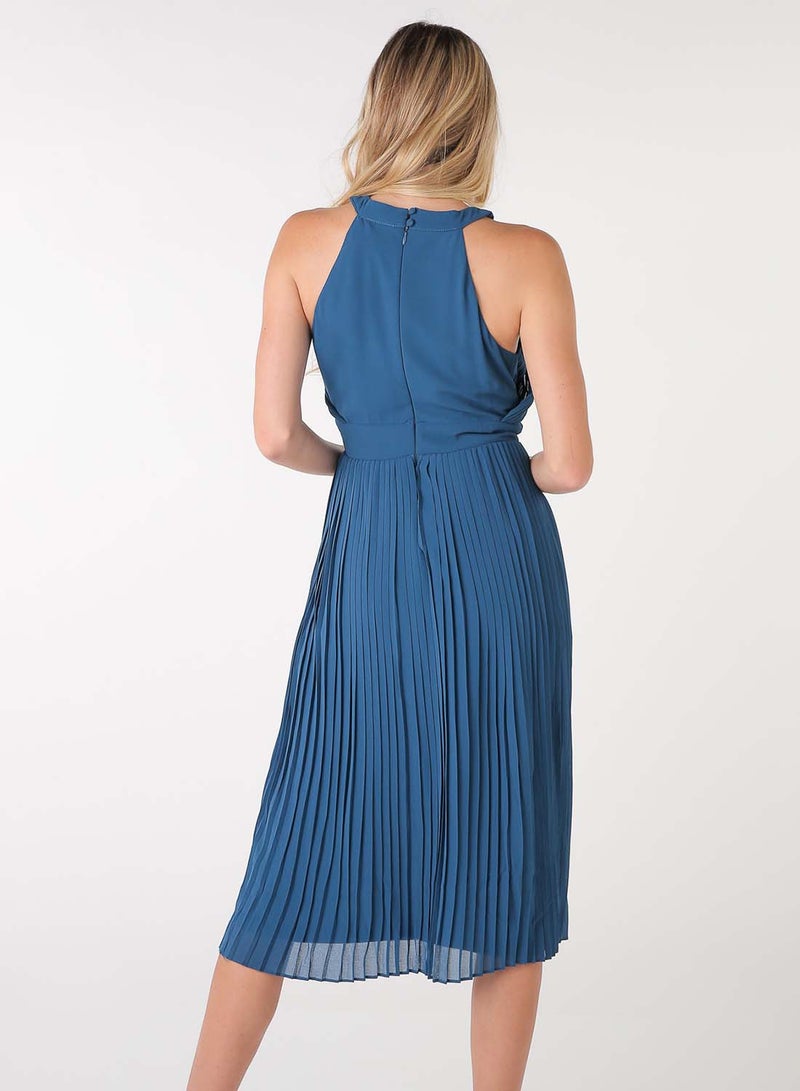 tfnc LONDON - Pleated Midi Dress Blue - Image 1