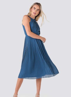 Pleated Midi Dress Blue