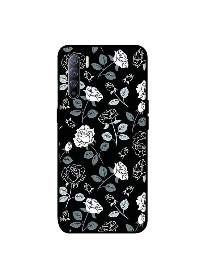 غطاء حماية واقٍ لجهاز أوبو رينو 3 زهور بيضاء وسوداء