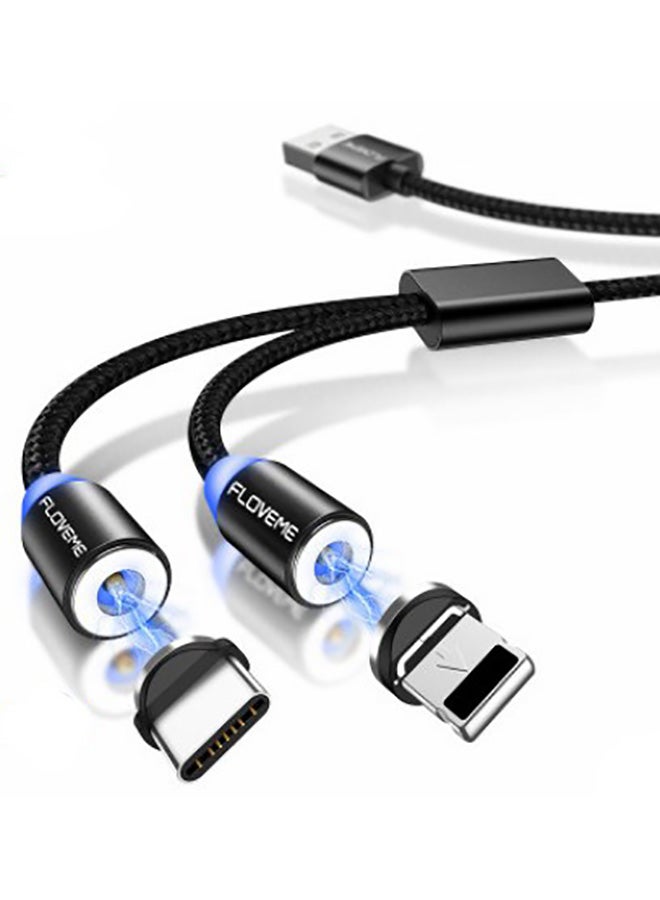 FLOVEME - 2-In-1 Magnetic Charging USB To Type-C And Lightning Cable Black - Image 1