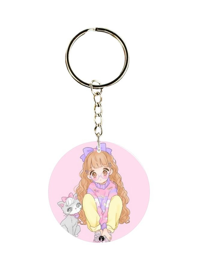 BP Girl And Cat Printed Keychain