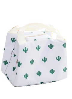 Portable Cactus Printed Lunch Bag Green/White 20.5 x 16centimeter