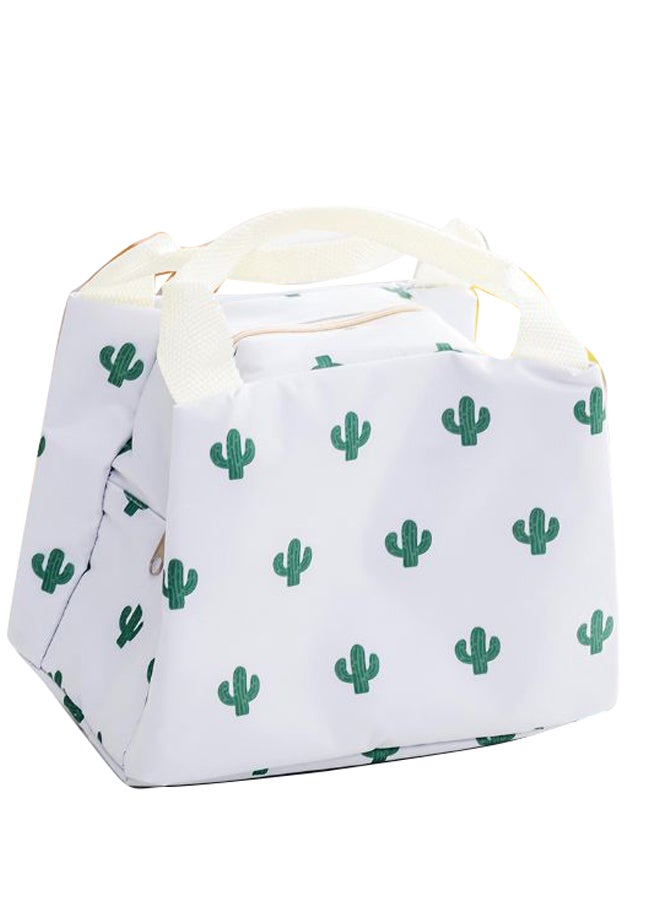 Generic Portable Cactus Printed Lunch Bag Green/White 20.5 x 16centimeter 