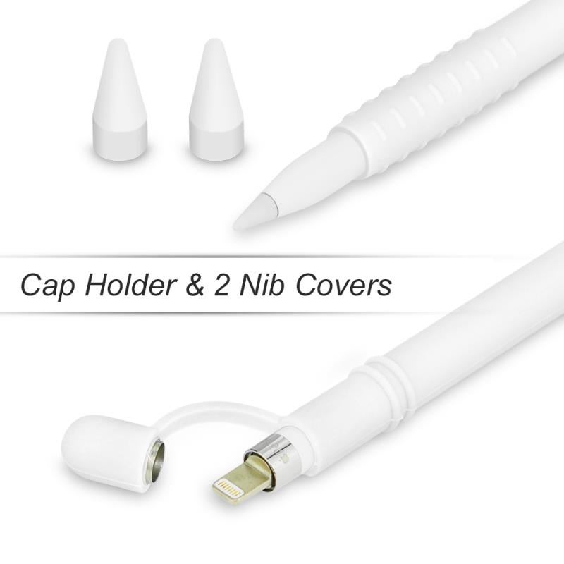 VINSOC Silicone Protective Case Holder With Nib Cover For Apple Pencil 1st Generation White  - Image 3