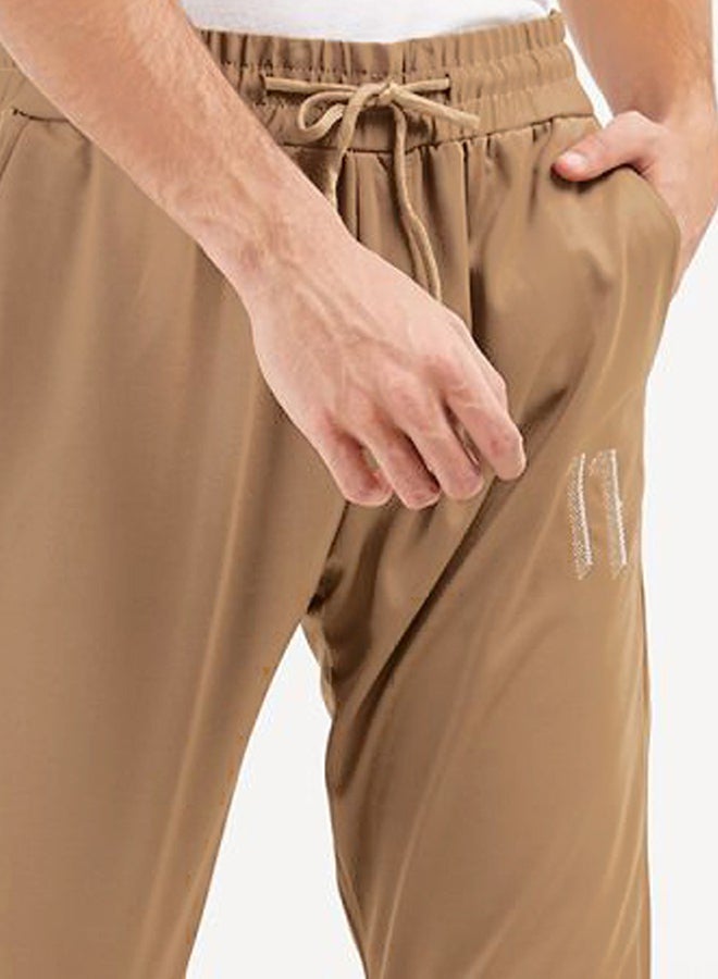 Solid Design Drawstring Sweatpants Light Beige  - Image 2
