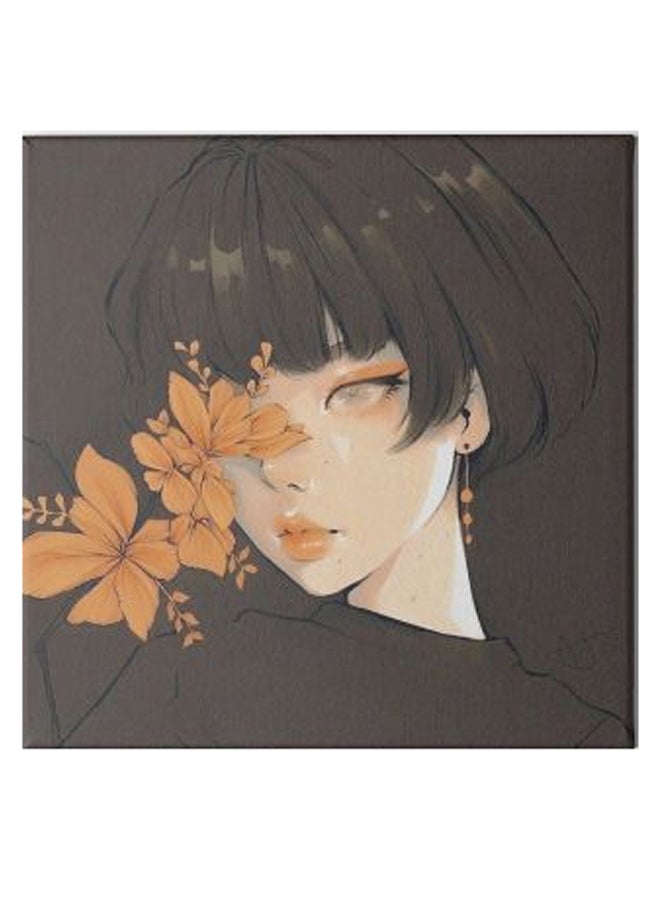 Girl Animation Hidden Frame Canvas Wall Painting Orange/Beige/Grey 50 x 50cm - Image 1