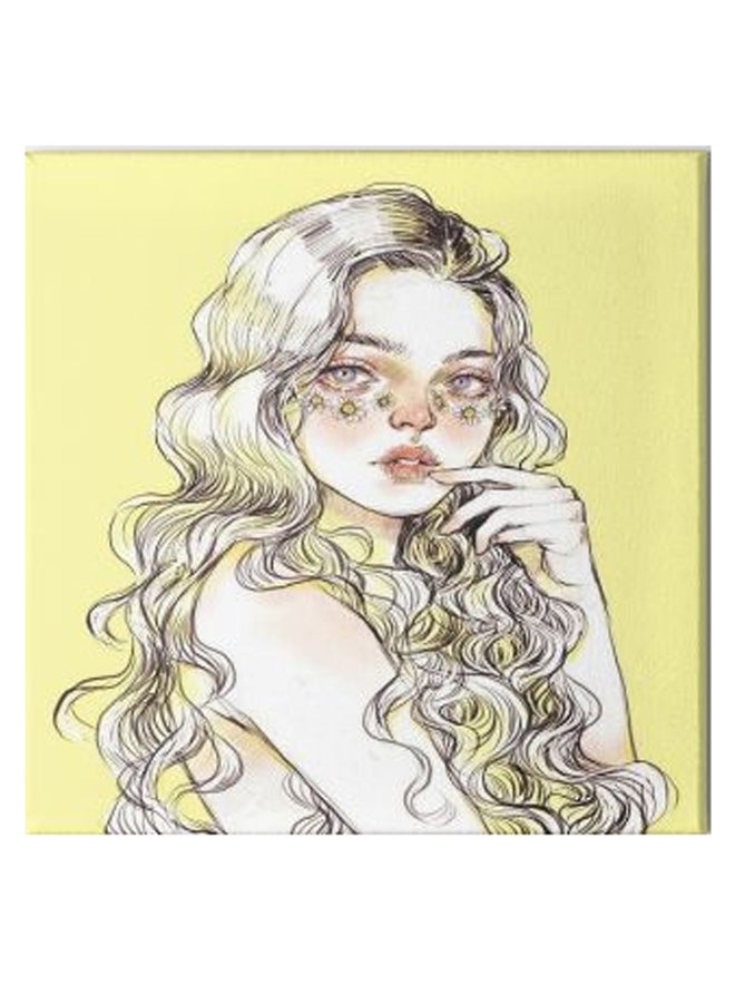 Girl Animation Hidden Frame Canvas Wall Painting Yellow/Black/White 50 x 50cm - Image 1