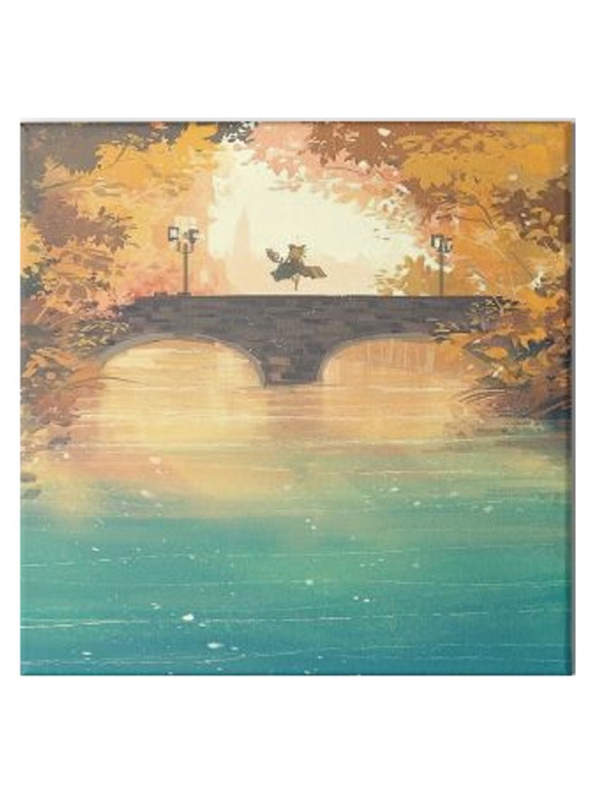 Girl Animation Hidden Frame Canvas Wall Painting Gold/Blue/Grey 50 x 50cm - Image 1